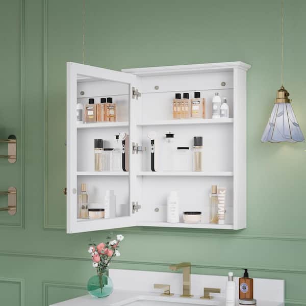 24 in. W x 30 in. H Medium Rectangular Solid Wood Surface Mount Medicine Cabinet with Mirror,Soft Close,Assembled,White
