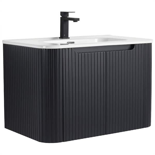 Caskvalley 30 in. Floating Bath Vanity in Carbon Black with White Ceramic Sink Top Assembled