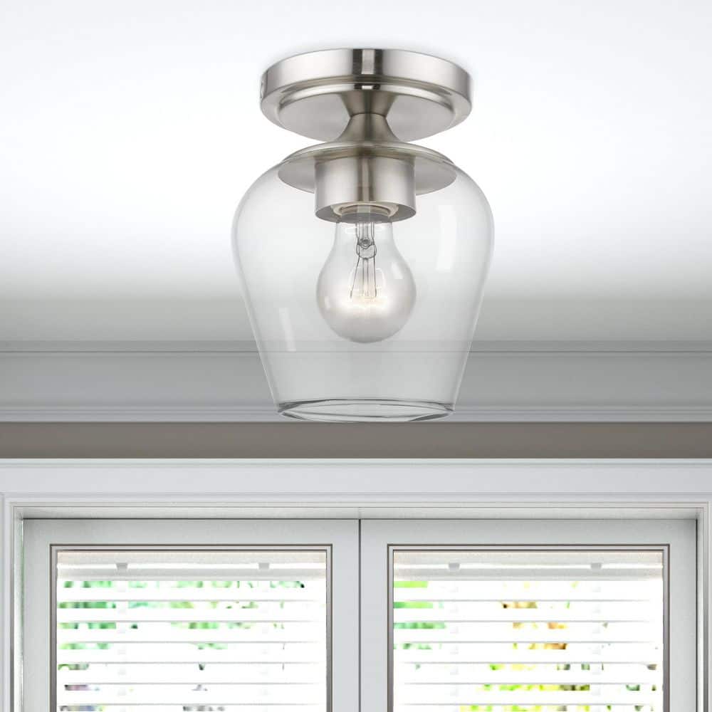 Willow Brushed Nickel 1-Light Indoor/Outdoor Flush Mount with Clear Glass