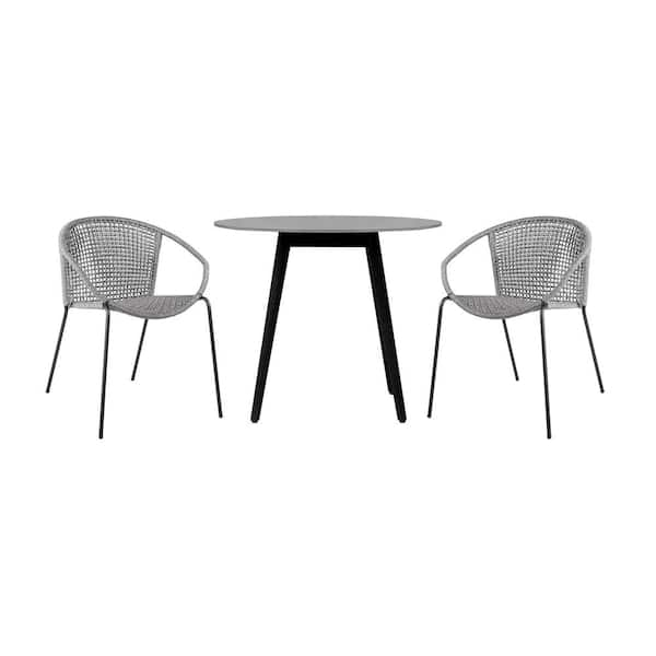 Armen Living Sydney and Snack Grey 3-Piece Wood Round Outdoor Dining Set