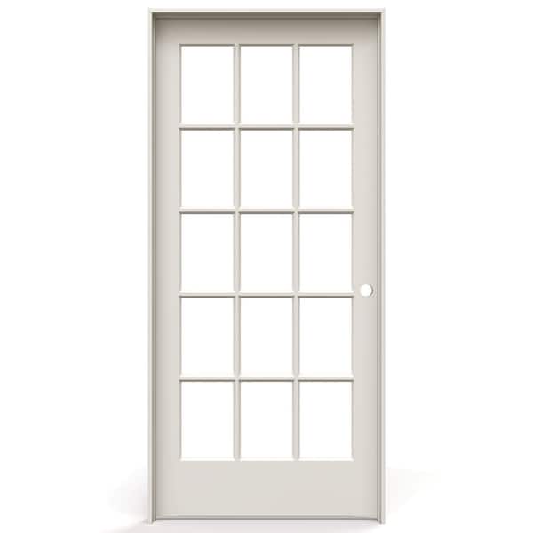 36 in. x 84 in. Left Handed Primed Composite Clear Glass 15 Lite True Divided Single Prehung Interior Door
