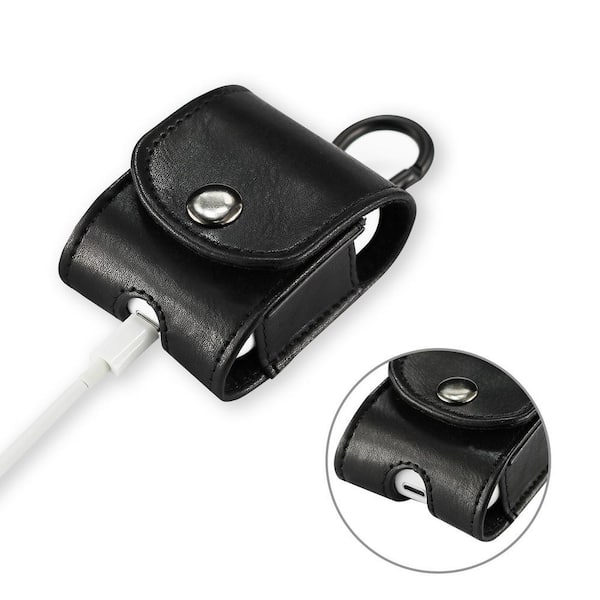 REIKO leather Case for Airpods with Carabiner in Black HP106