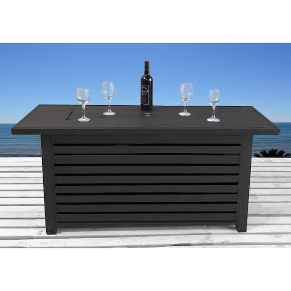 Unbranded 54 in. Outdoor Steel Rectangular Propane/Natural Gas Fire Pit Table with Stainless Steel Burning Area (Black with Cover)