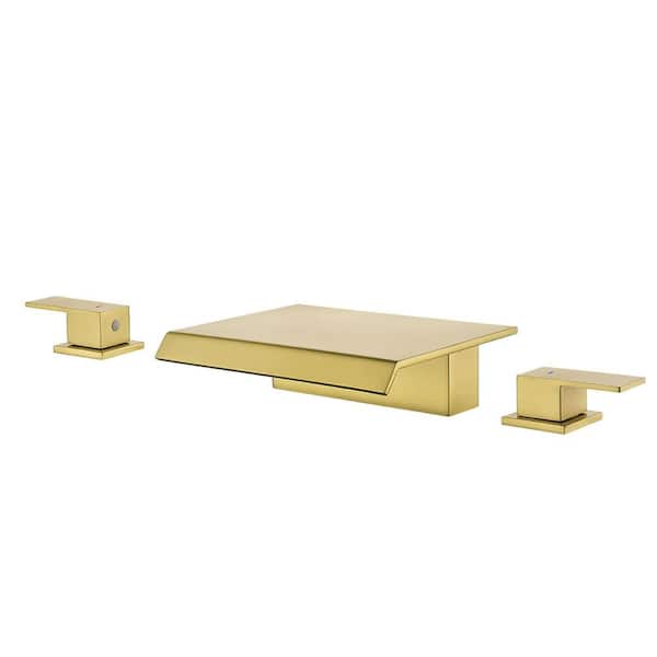 AIMADI 2-Handle Waterfall Deck-Mount Roman Tub Faucet Brass 3 Hole Bathtub Faucets in. Brushed Gold