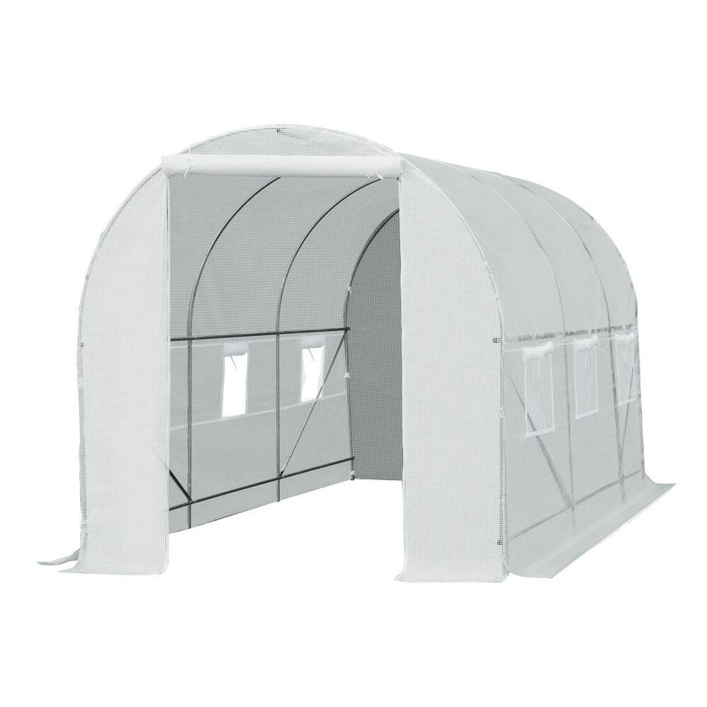15 ft. W x 7 ft. D x 7 ft. H White Walk-In Tunnel Greenhouse, Garden Hot House Kit with 6 Roll-up Windows & Roll Up Door price history on PriceWatchPro