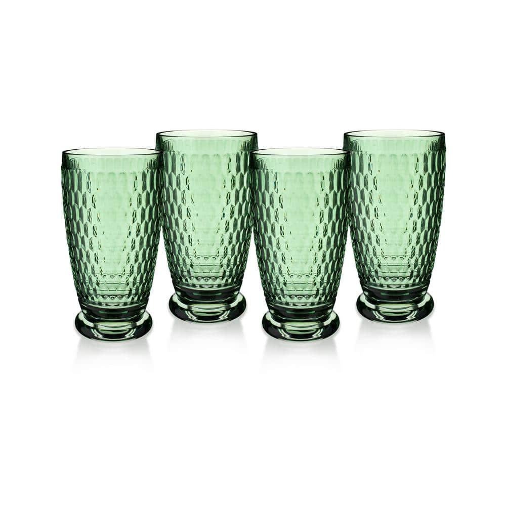 Set of 4 Dark Olive Green Lead-Free Crystal Highball Glasses
