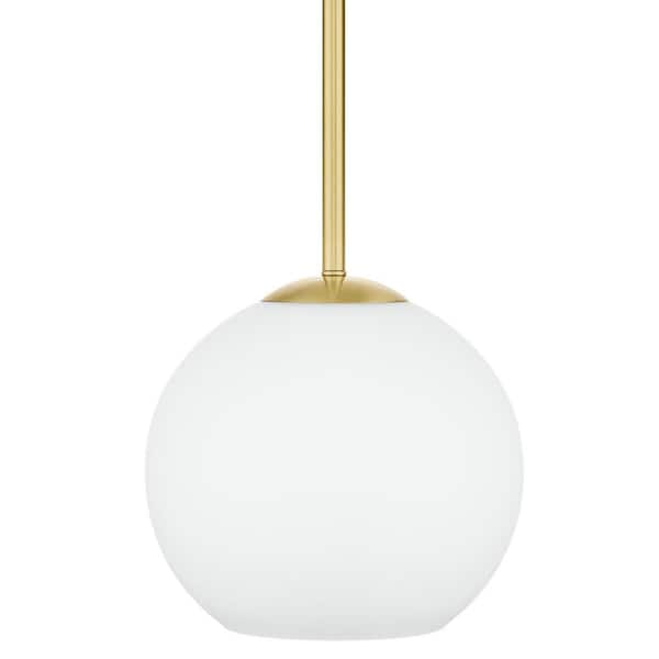 Home Decorators Collection Vista Heights 1-Light Aged Brass Globe Pendant with Opal White Glass