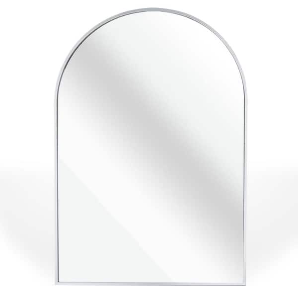 Unbranded 20 in. W x 30 in. H Arched Metal Framed Wall Bathroom Vanity Mirror in Silver