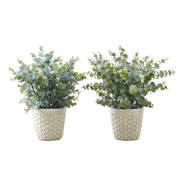 Unbranded 2 pcs 12.5" Green Artificial Eucalyptus,Grass in Cement Pots