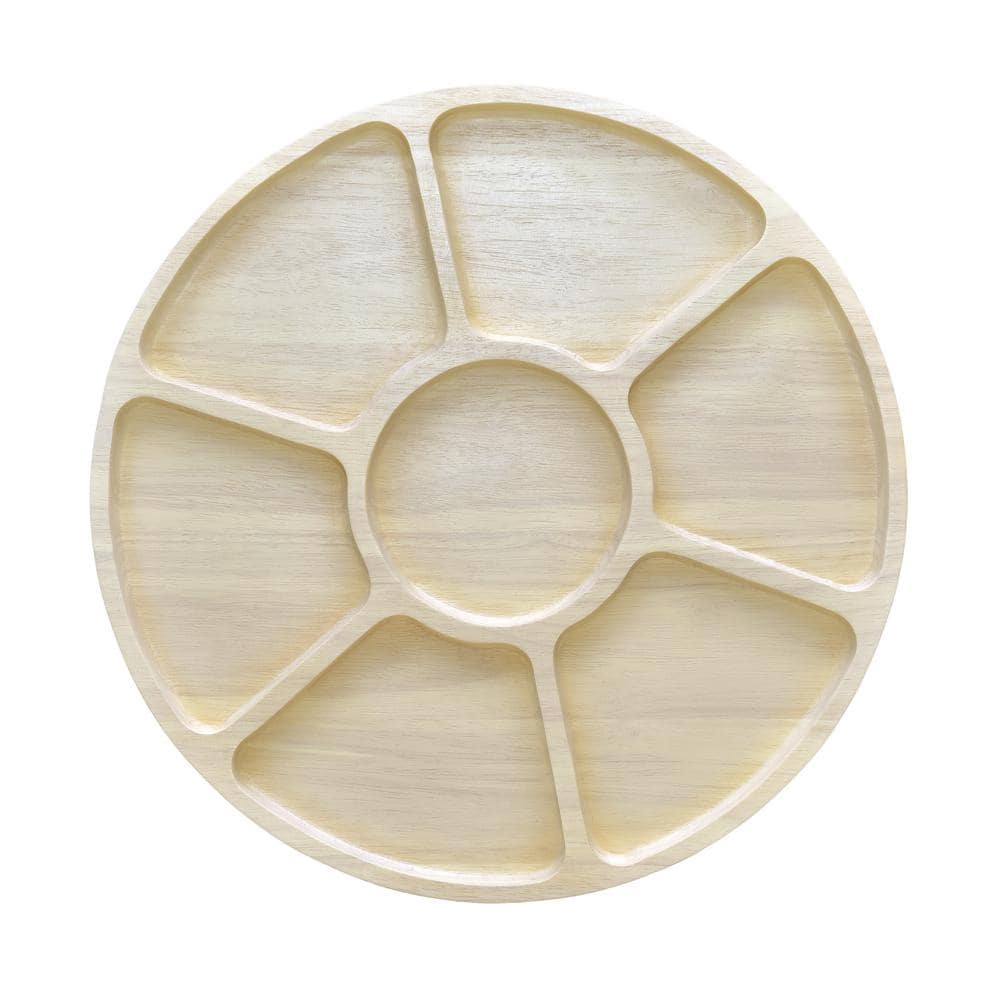 Blonde Rubber Wood Round Compartment Platter, 16"