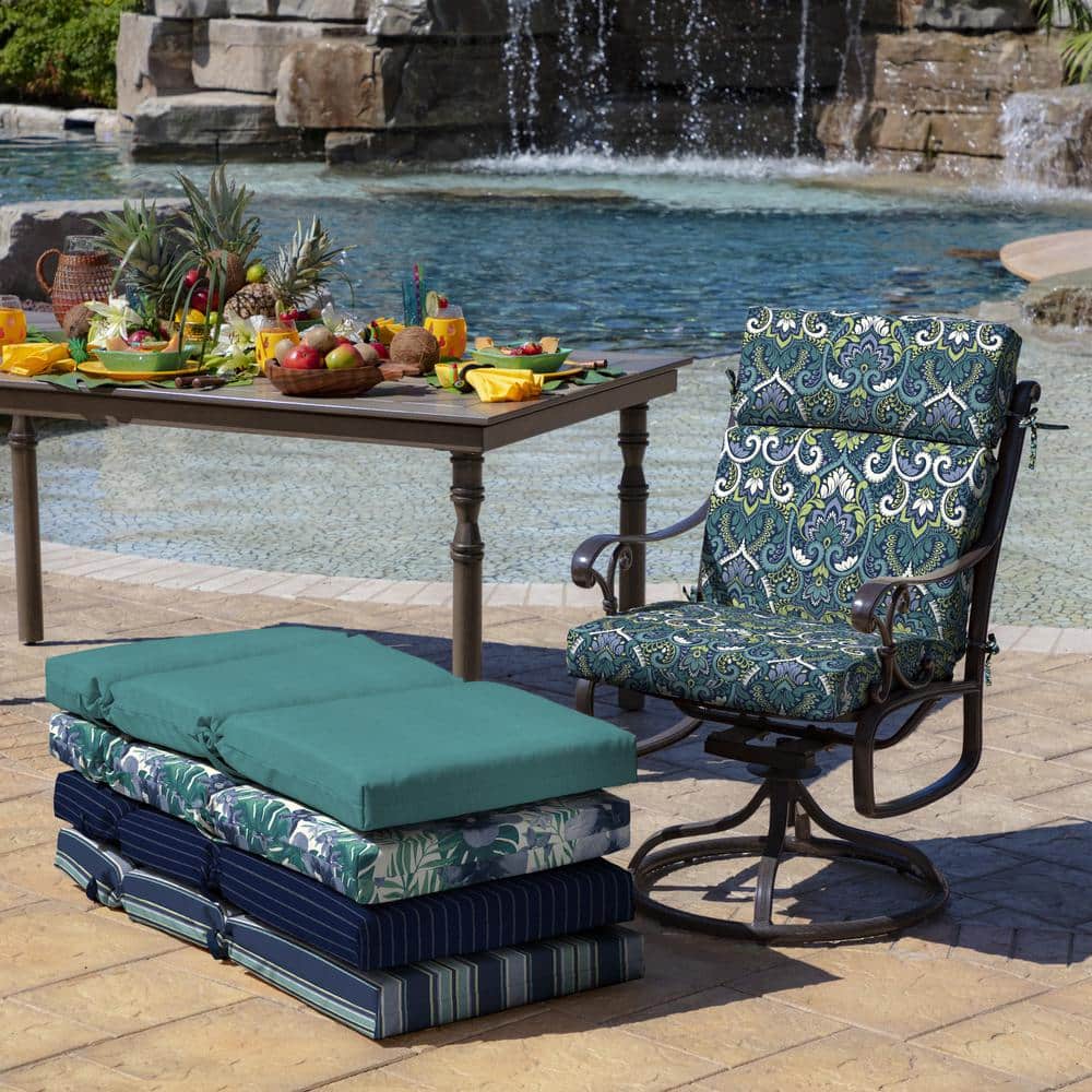 Sapphire Aurora Blue Damask Outdoor Dining Chair Cushion
