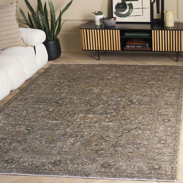 Vintage Overdye 8 ft. x 10 ft. Green/Gray Ornate Floral Area Rug