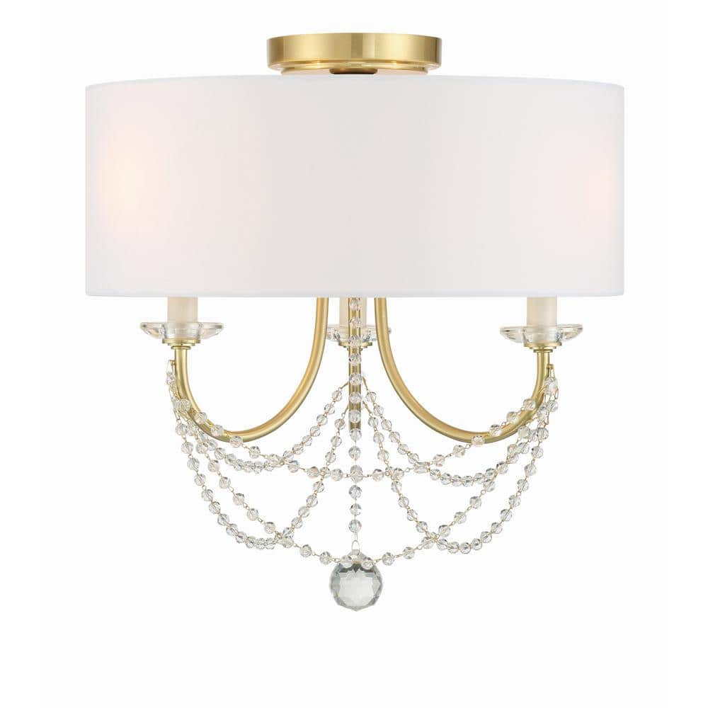 Aged Brass and Crystal 3-Light Drum Chandelier