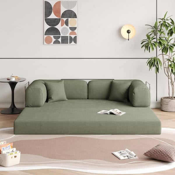 JASIWAY Modern 78.7 in. W Round Arm Corduroy Fabric Convertible Sleeper Rectangle Sofa in Olive