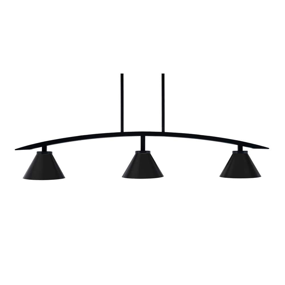 Siena 41 in. 3-Light Matte Black Chandelier with 7 in. Matte Black Cone Met