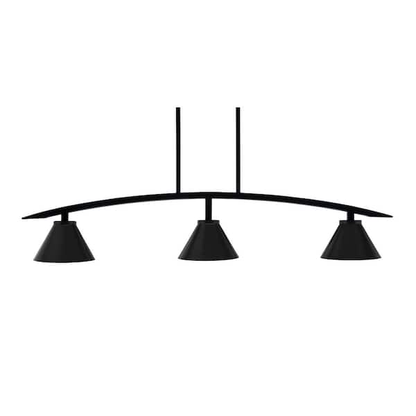 Unbranded Siena 41 in. 3-Light Matte Black Chandelier with 7 in. Matte Black Cone Metal Shades No Bulbs Included