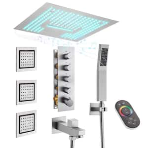 LED Music 4-Spray Patterns Thermostatic 16 in. Ceiling Mount Handheld Shower Head 2.5 GPM with 3-Jet in Brushed Nickel