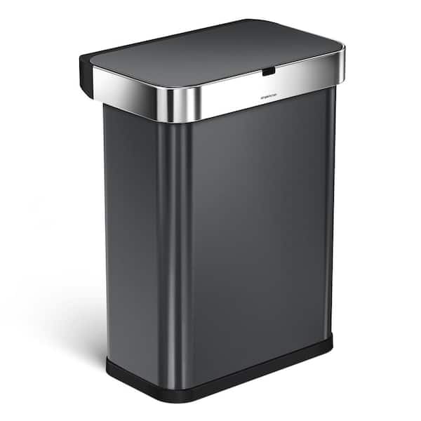 simplehuman 15.3 Gal. Stainless Steel Rectangular Sensor Trash Can with Voice and Motion Control