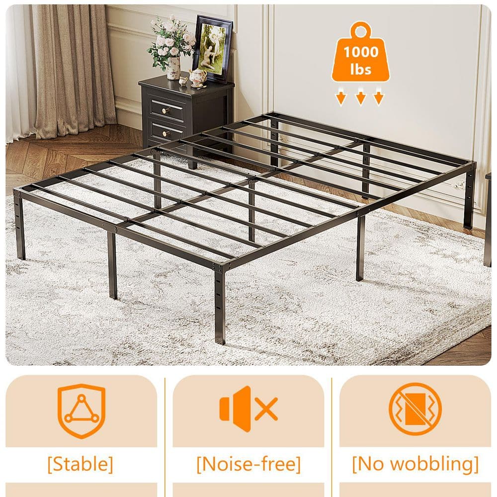 14 in. Black Metal Frame Queen Platform Bed No Box Spring Needed - thumbnail 5