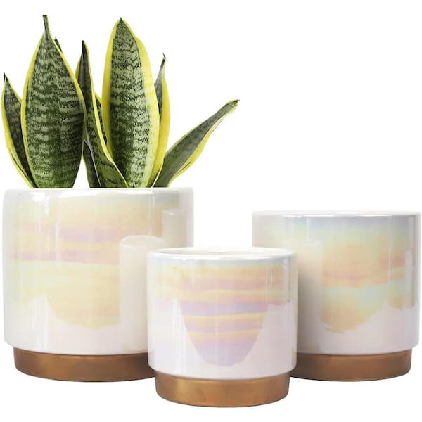 ITOPFOX Bohemian 5.5 in. L x 6 in. W x 6 in. H White Ceramic Round Indoor/Outdoor Planter (3-Pack)