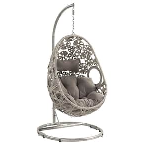 Sigar Wicker Outdoor Patio Swing Chair with Light Gray Fabric Cushion