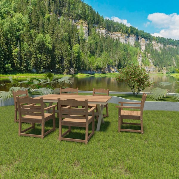 Teak Plastic Outdoor Dining Chairs with Imitation Wood Grain