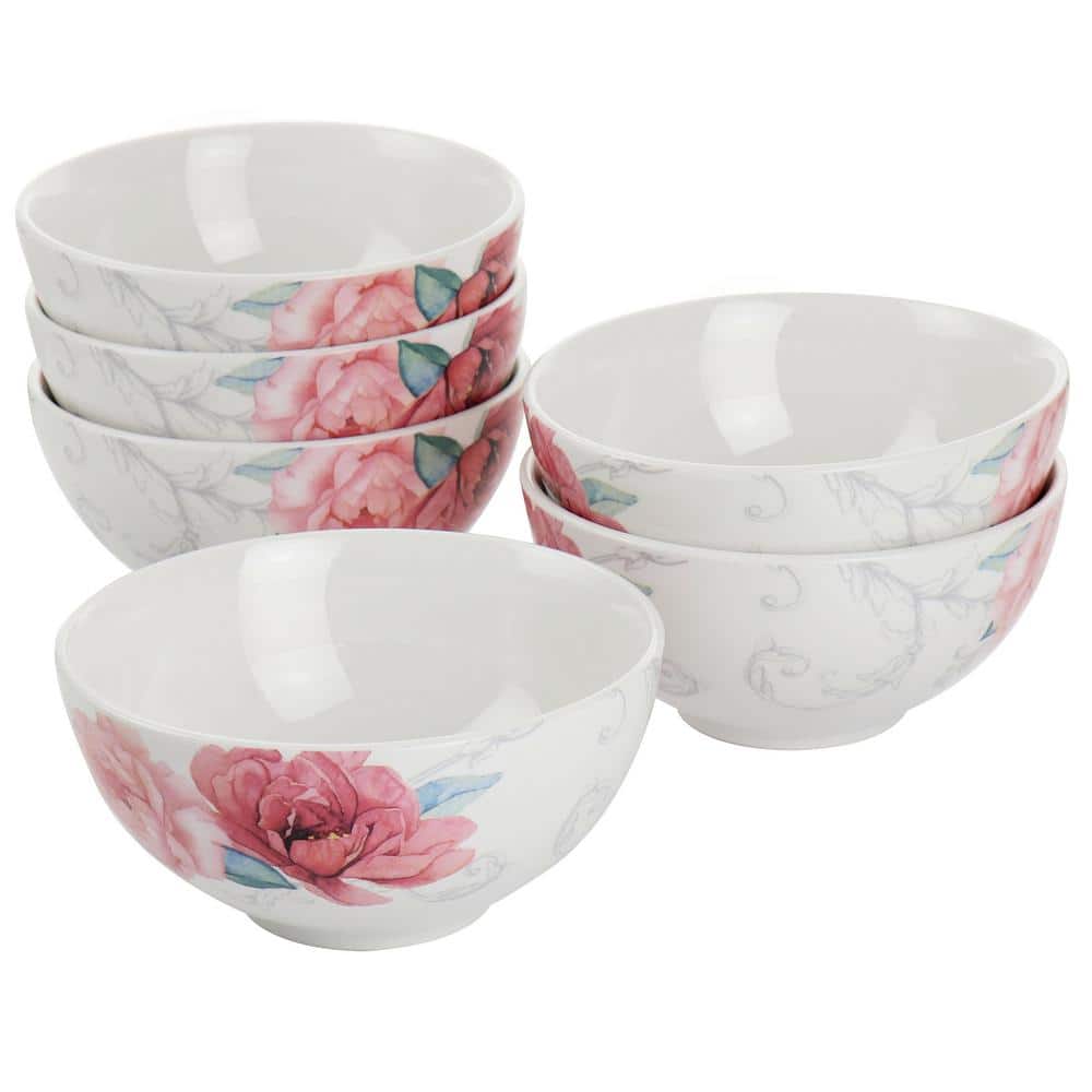 Floral Ceramic 6-Piece Microwave Safe Cereal Bowl Set