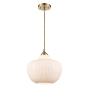 Pompton 1-light Gold Pendant Light Fixture with Ribbed Glass Globe Shade