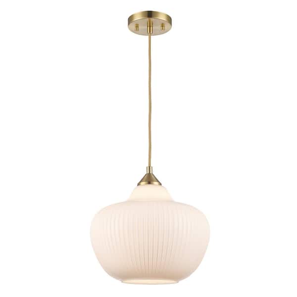 Home Decorators Collection Pompton 1-light Gold Pendant Light Fixture with Ribbed Glass Globe Shade