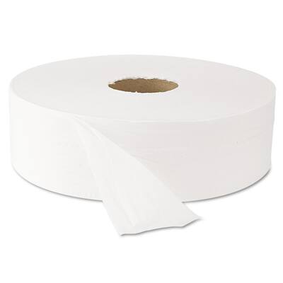 Jumbo Roll Toilet Paper, Septic Safe, 2 Ply, White, 3.5 in. x 2000 ft, 6 Rolls/Carton