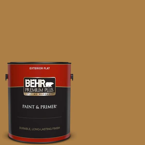 BEHR PREMIUM PLUS 1 gal. #M280-7 24 Karat Flat Exterior Paint & Primer