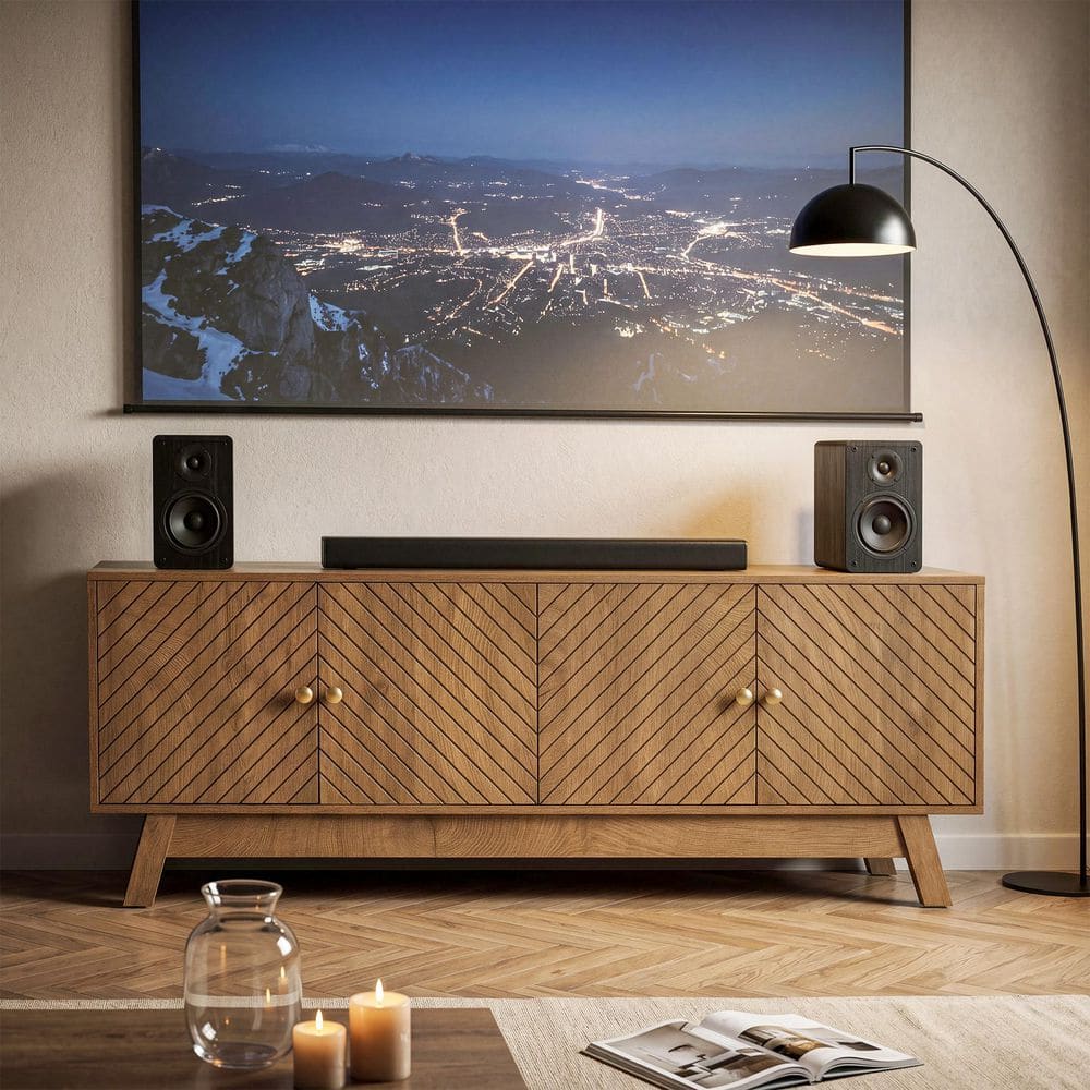 63 in. Brown Mid-Century Modern TV Stand for TVs Up to 40 to 60 in. with 2 Adjustable Shelf Cabinets