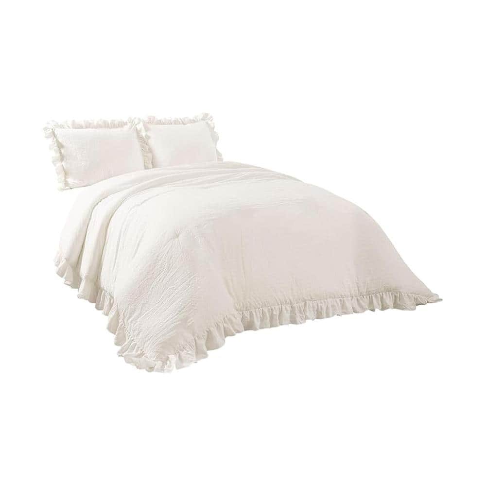 2-Piece White Polyester Twin XL Comforter and Pillow Sham Comforter Set with Charming Ruffled Border for Dorm Rooms price history on PriceWatchPro