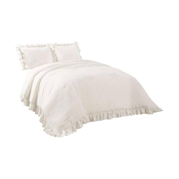 Afoxsos 2-Piece White Polyester Twin XL Comforter and Pillow Sham Comforter Set with Charming Ruffled Border for Dorm Rooms