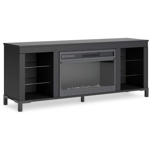Cayberry Black TV Stand Entertainment Center Fits TV's up to 69 in. with Shelves and Electric Fireplace