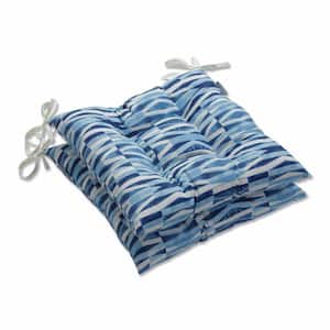 Geometric 19 in. x 18.5 in. Outdoor Dining Chair Cushion in Blue/Off-White (Set of 2)