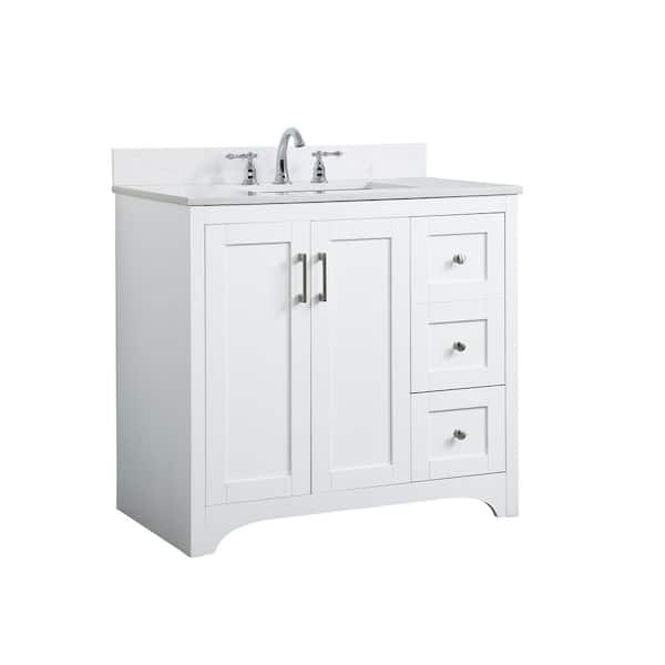 Elegant Furniture Timeless Home 36 in. W Single Bathroom Vanity in Clear Mirror with Vanity Top in White with White Basin