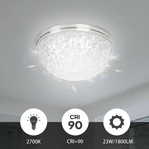 Hukoro Mount 13 in Brush Nickel crystal Acrylic Integrated LED Flush Mount Light F70001-FL-BN