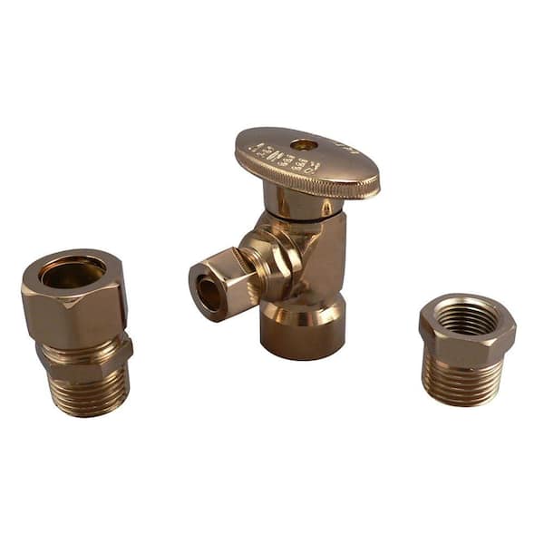 KEENEY 1/2 in. FIP x 3/8 in. OD Brass Quarter Turn Angle Valve in Polish Brass Lead Free