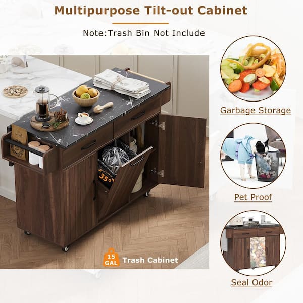 Walnut Brown Outdoor Kitchen IslandStorage Islandwith Drop Leaf