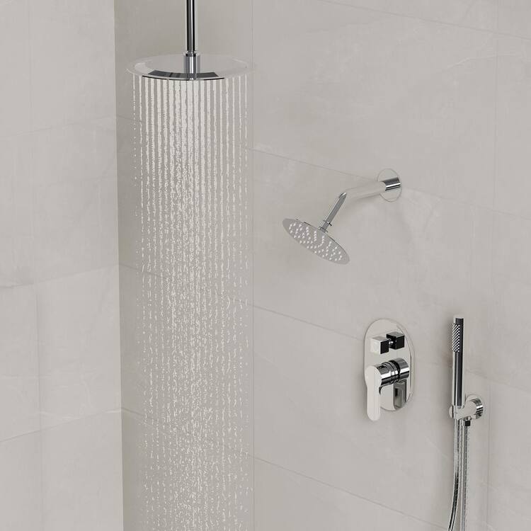 EVERSTEIN Single Handle 3-Spray Patterns Ceiling Mount Shower Faucet 2.5 GPM with Anti Scald and Handheld in. Chrome