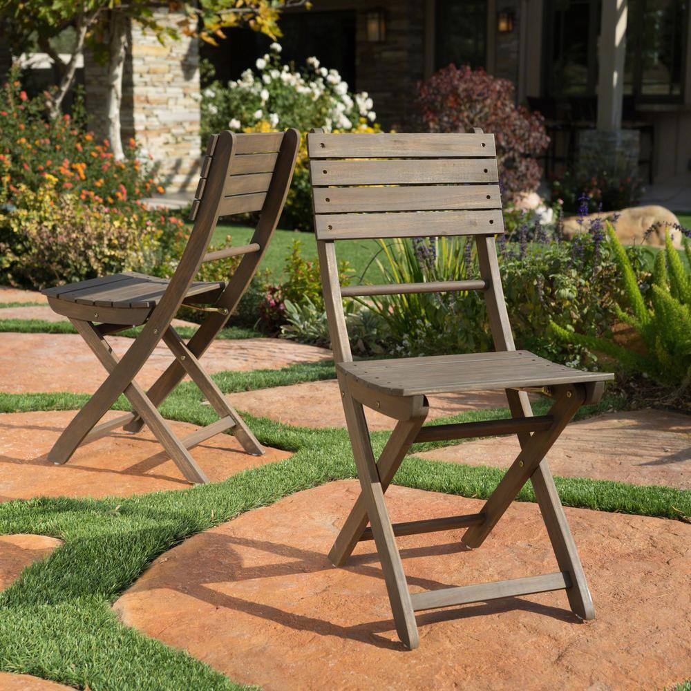 Gray Acacia Wood Outdoor Folding Dining Chairs, Set of 2