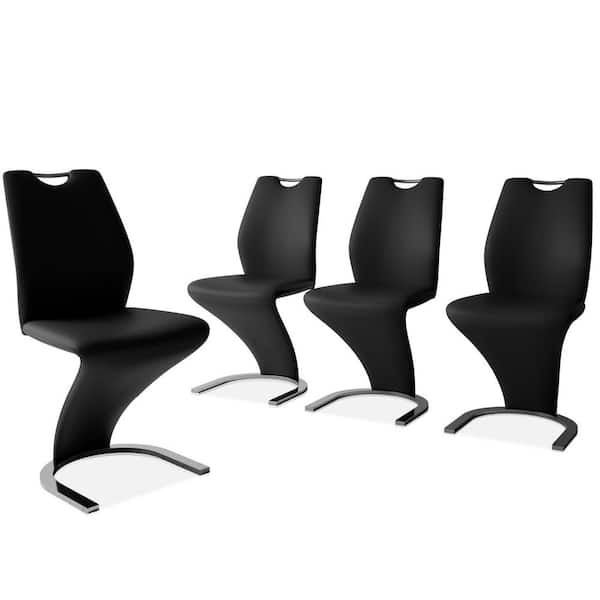 null Black Leather Upholstered Mermaid-shaped Dining Chairs with Chrome Legs (Set of 4)