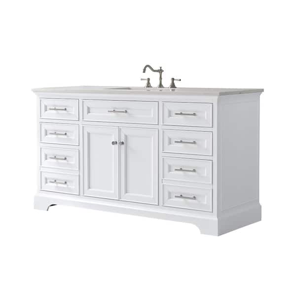 Haisley 60 in. W x 22 in. D Bath Vanity in White with Quartz Top in Velluto White with White Sink