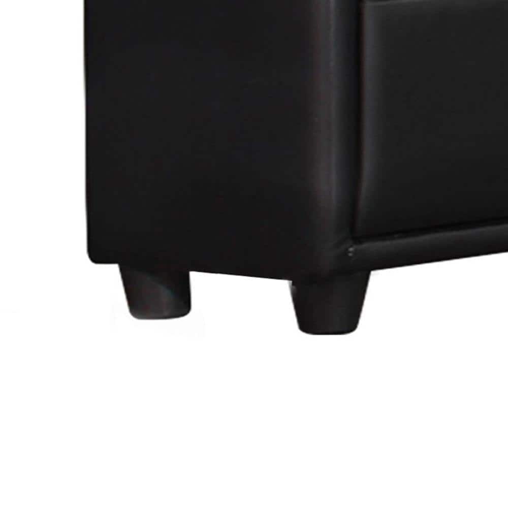 Transitional Black Faux Leather 5-Drawer Chest with Silver Pulls