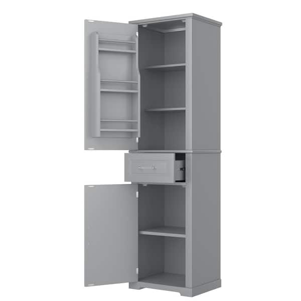20.00 in. W x 15.80 in. D x 72.10 in. H Gray Bathroom Linen Cabinet Storage Cabine with Adjustable Shelf