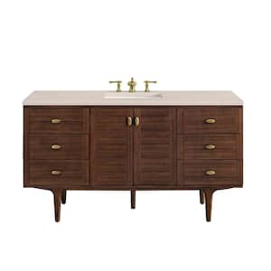 Amberly 60.0 in. W x 23.5 in. D x 34.7 in. H Bathroom Vanity in Mid-Century Walnut with Eternal Marfil Quartz Top