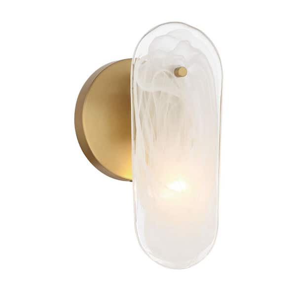 Oldmill 1-Light Legacy Brass Wall Sconce with White Swirl Alabaster Glass Shades