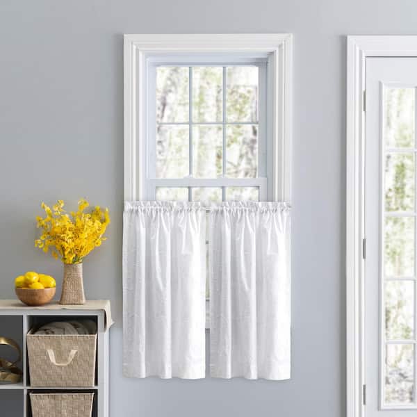 Ellis Curtain Eva Candlewick 64 in. W x 24 in. L Polyester/Cotton Light Filtering Rod Pocket Tier Pair in White