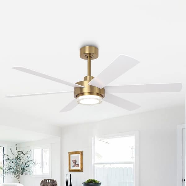 54 in. Indoor Integrated LED Gold Dimmable Ceiling Fan with Light, 4 White Blades and Remote Control